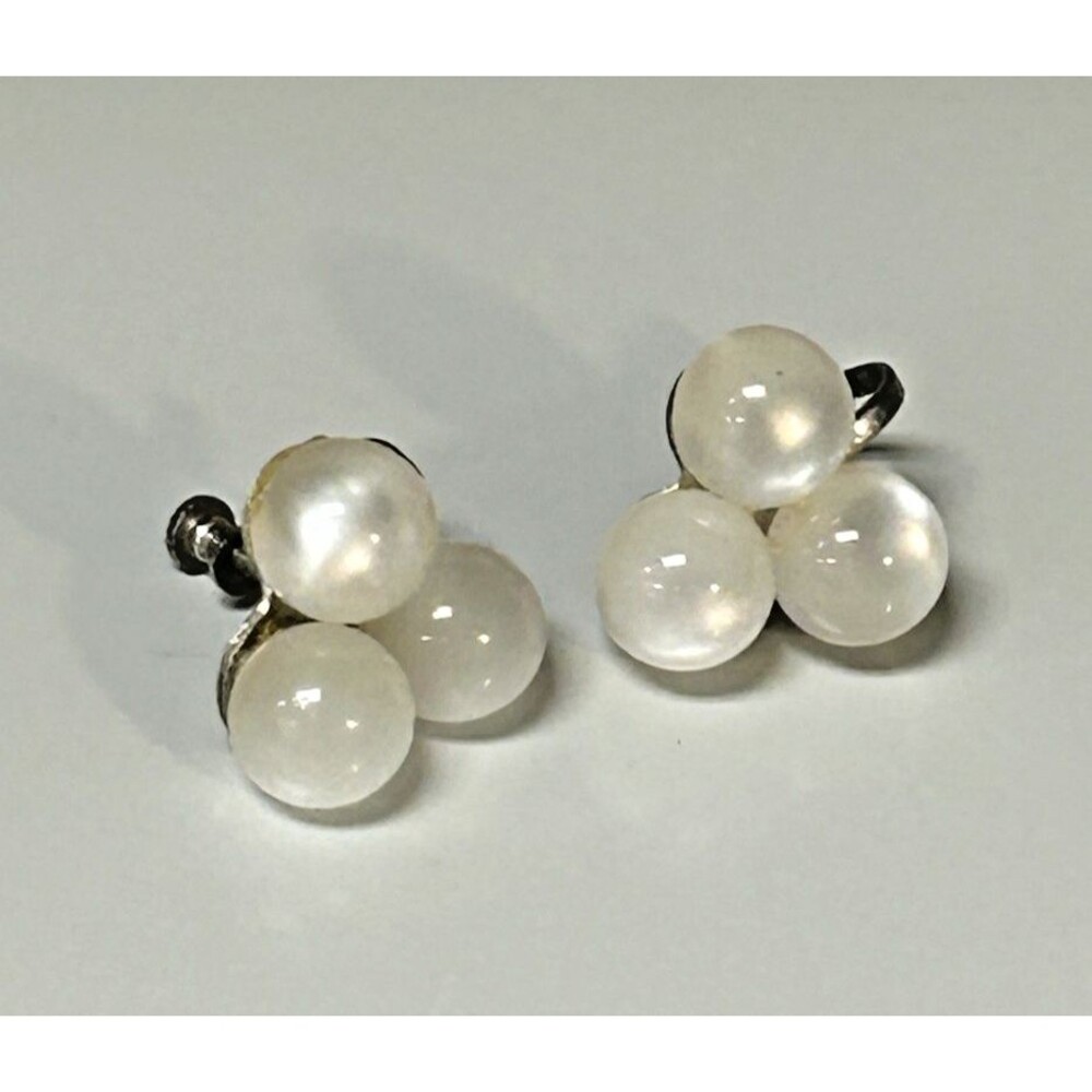 Vintage Moonstone Screwback Earrings - Cluster of Three 3 Triple